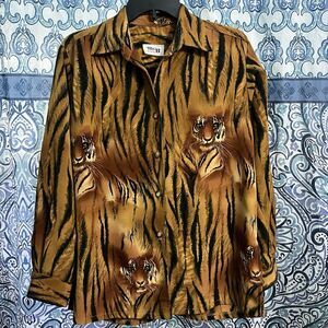 Vintage Women's Button Up 70s 80s Western  Tiger All Over Print Exotic Sz 6